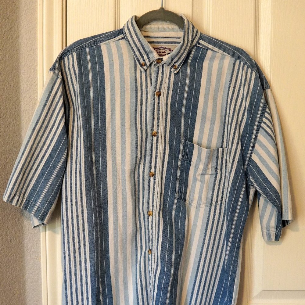 Vintage Double Impact Denim multi-stripe short-sleeve shirt (Large)